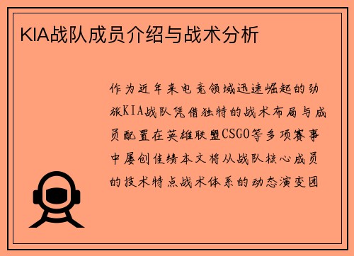 KIA战队成员介绍与战术分析