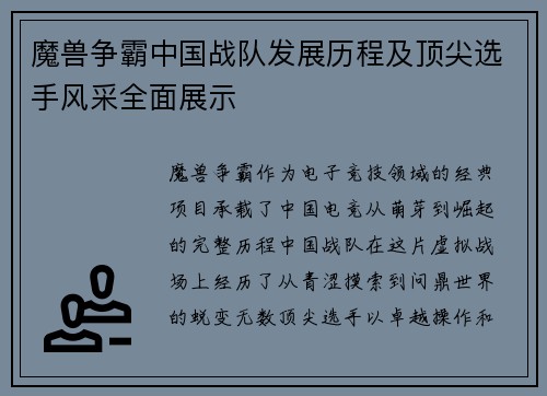 魔兽争霸中国战队发展历程及顶尖选手风采全面展示